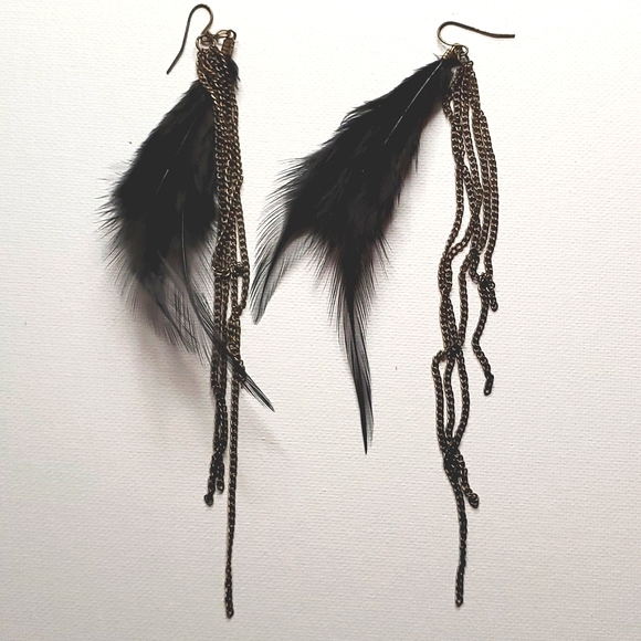 Nordstrom Carole Tuc Feather Earrings Black and Cream Set - Picture 4 of 5